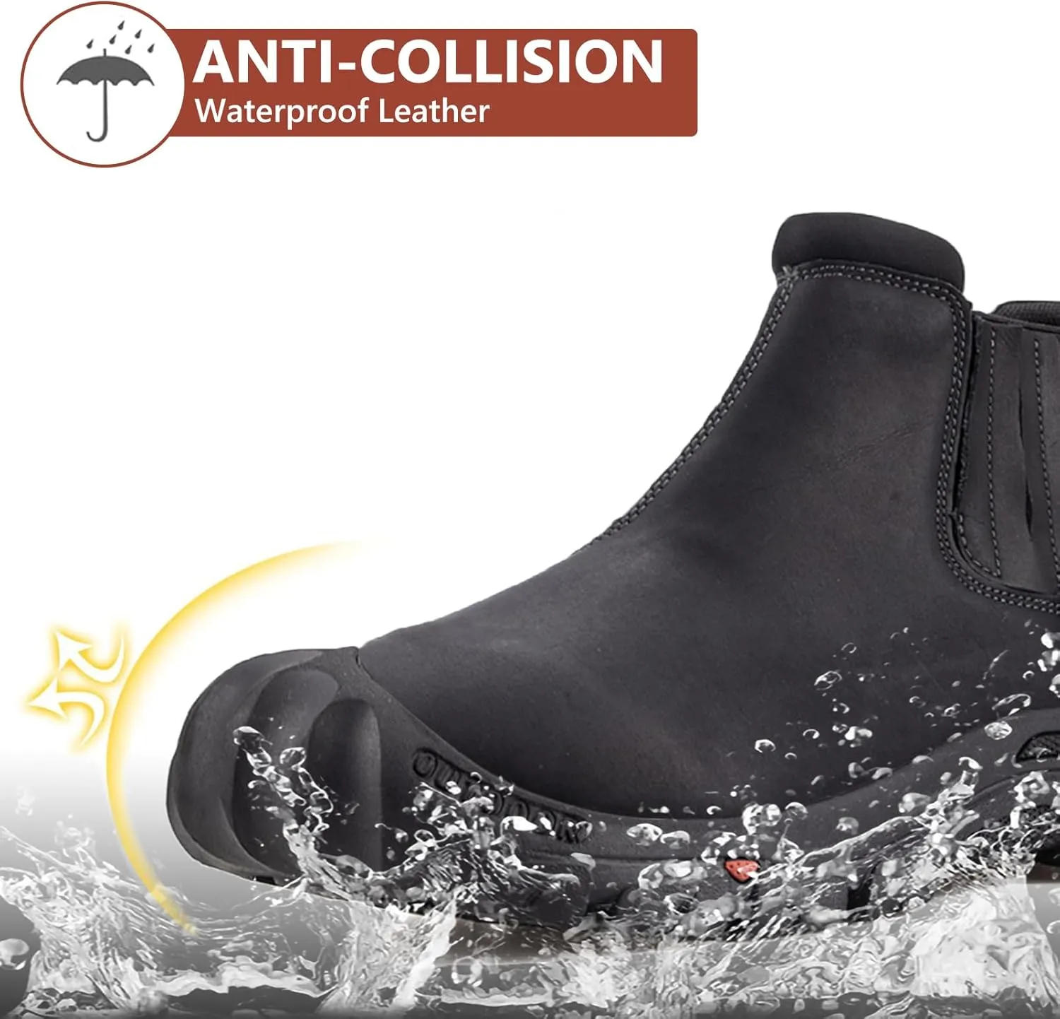 UPIShi Men's Waterproof Work Slip On Snow Boot Leather Outdoor Walking Hiking Casual Shoes