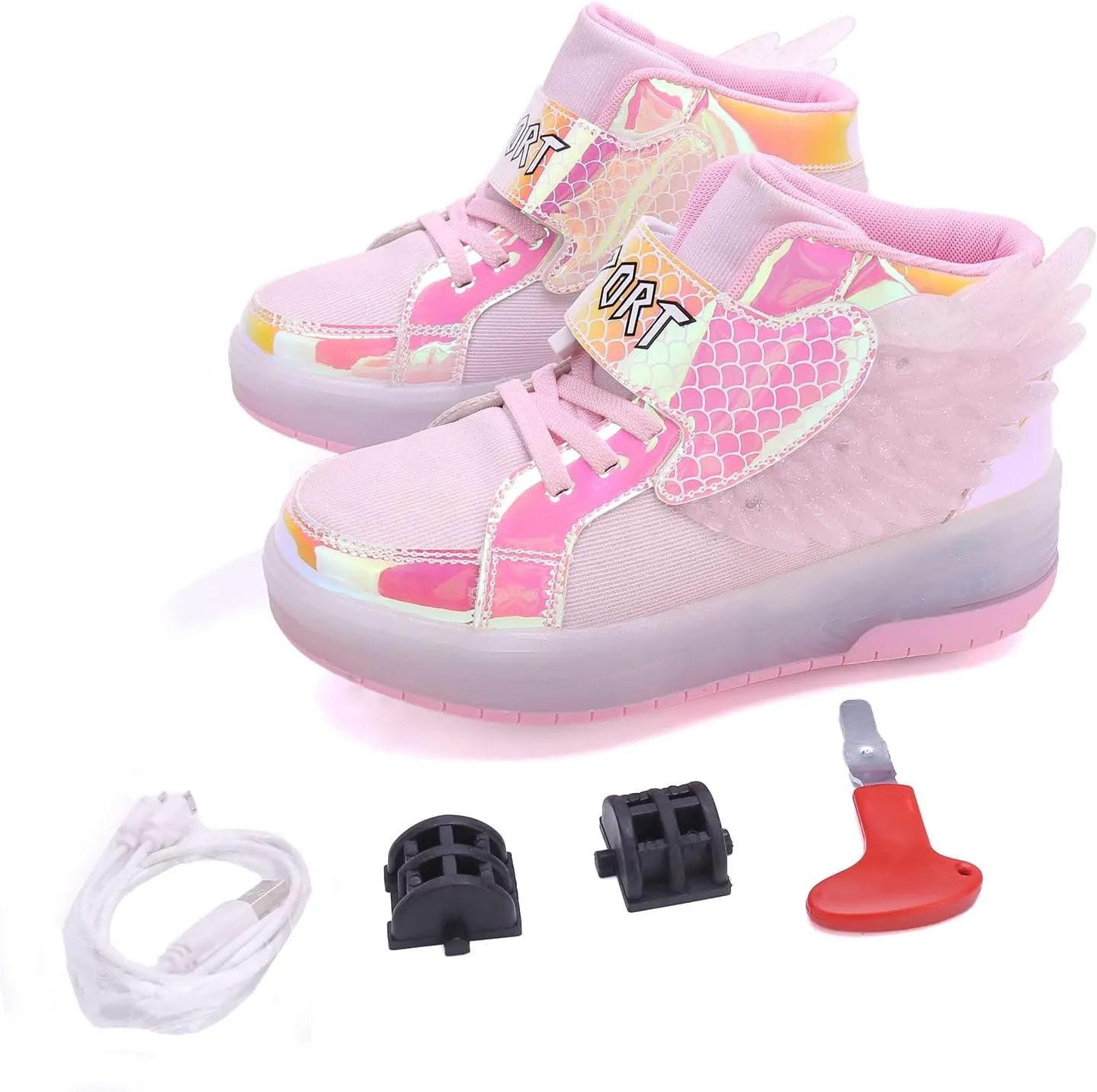 USB Rechargeable Roller Shoes Sneakers for Boys Girls Kids Gift LED Light Up Wheels Shoes Roller Skates
