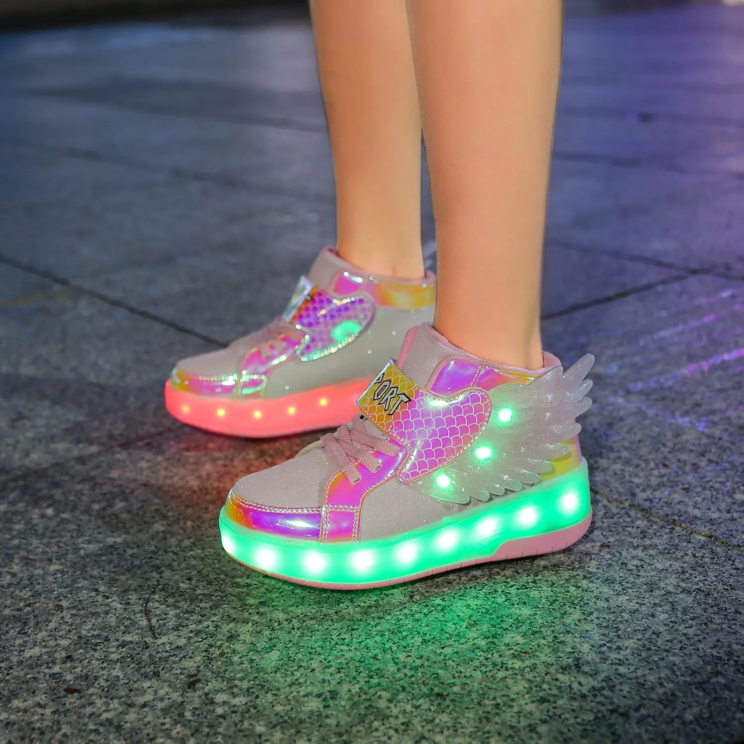 USB Rechargeable Roller Shoes Sneakers for Boys Girls Kids Gift LED Light Up Wheels Shoes Roller Skates