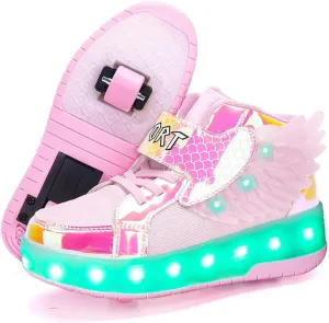 USB Rechargeable Roller Shoes Sneakers for Boys Girls Kids Gift LED Light Up Wheels Shoes Roller Skates