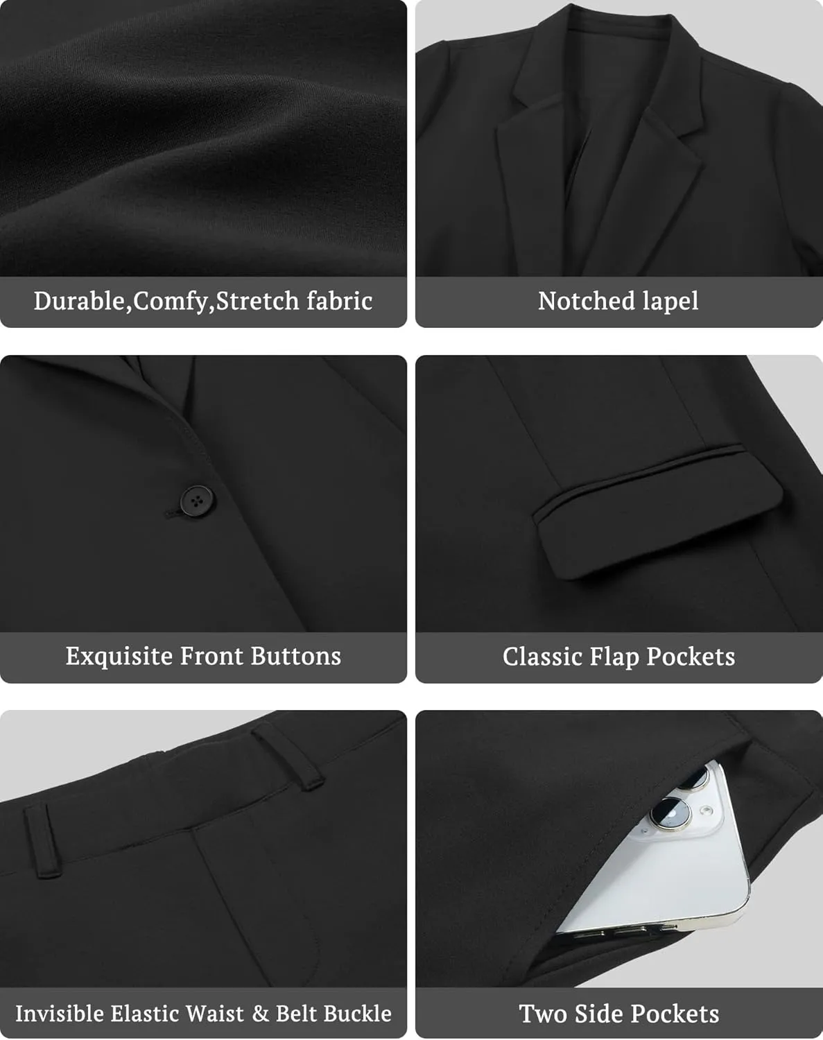 V VOCNI Women's Suits 2 Piece Set Office Business One Button Slim Fit Blazer Pants Suit Set Dressy Casual Workwear Outfits