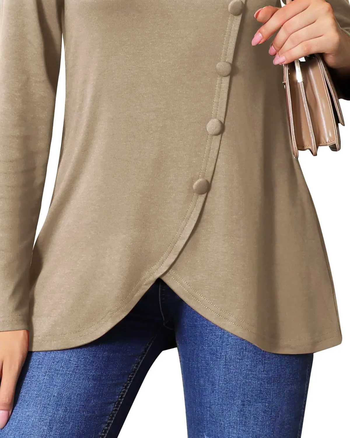 VALOLIA Womens Long Sleeve Tops Fall Winter Buttons Side Tulip Hem Lapel Pullover Sweatshirt