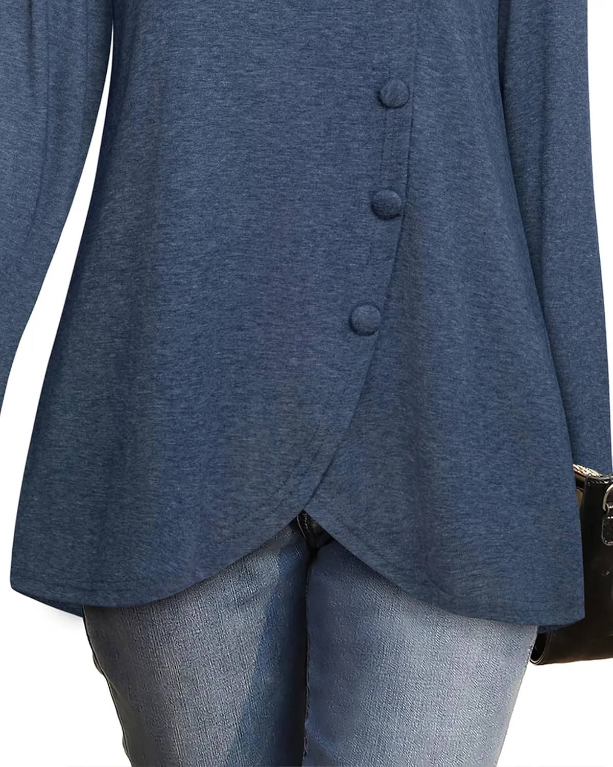 VALOLIA Womens Long Sleeve Tops Fall Winter Buttons Side Tulip Hem Lapel Pullover Sweatshirt