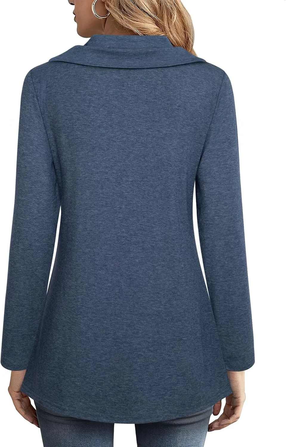 VALOLIA Womens Long Sleeve Tops Fall Winter Buttons Side Tulip Hem Lapel Pullover Sweatshirt