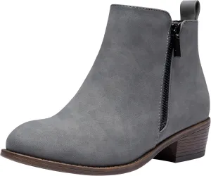 Vepose Women's Ankle Boots Low Heel Casual Boot Round Toe Zipper Booties for Women