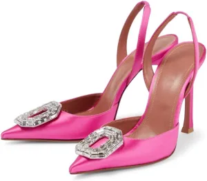 Vertundy Women's Rhinestone Slingback Pumps Pointed Toe Satin Crystal Stiletto High Heels Sandals Party Wedding Bride Pump Dress Shoes