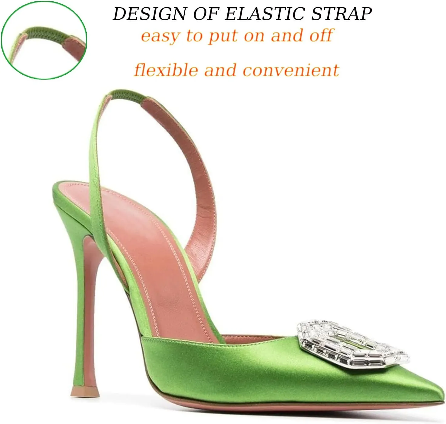 Vertundy Women's Rhinestone Slingback Pumps Pointed Toe Satin Crystal Stiletto High Heels Sandals Party Wedding Bride Pump Dress Shoes