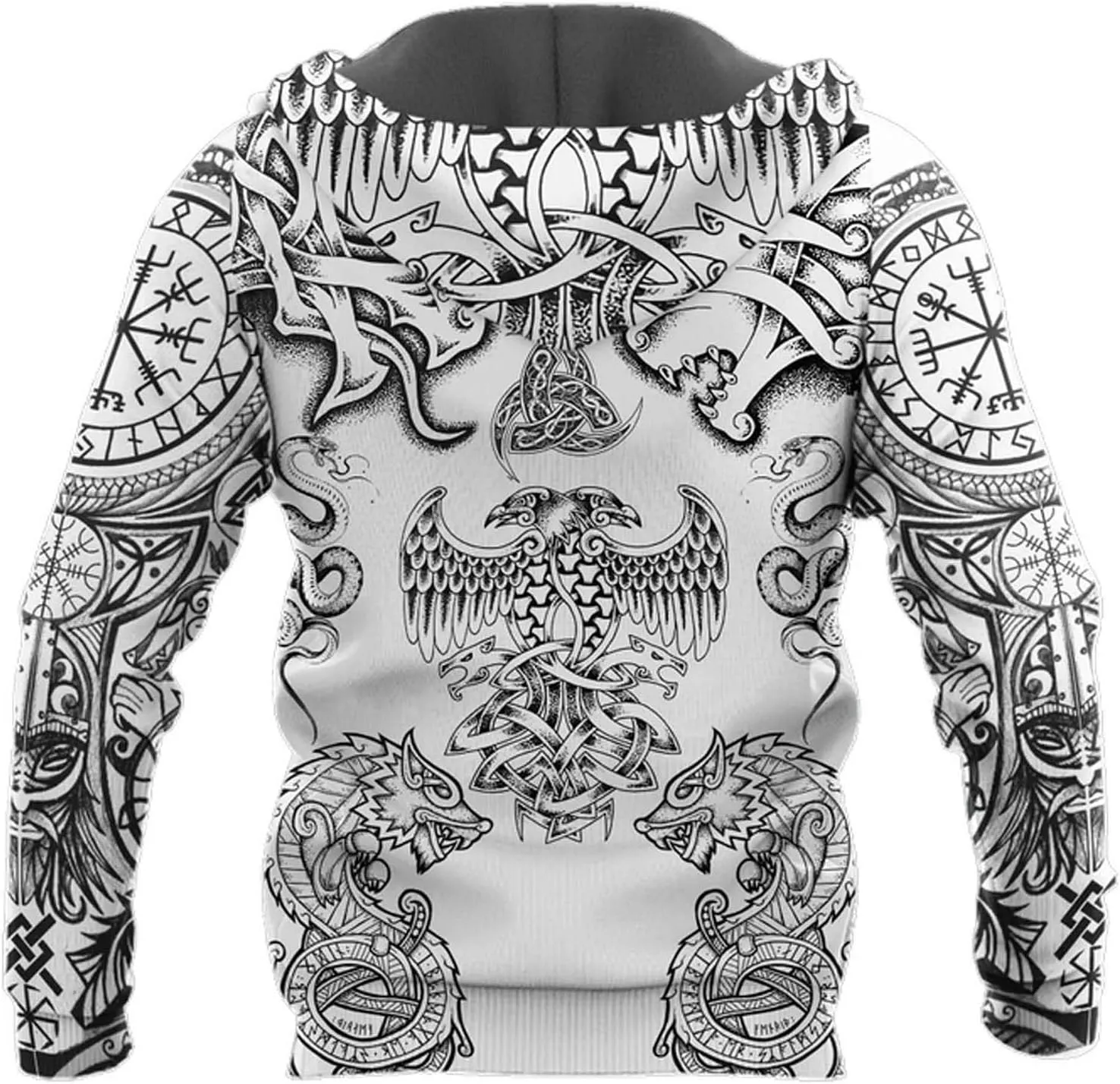 Viking Tattoo Unisex Hoodies 3D Print Norse Mythology Pullover Hooded Sweatshirt Hoodies with Big Pockets Gifts for Men