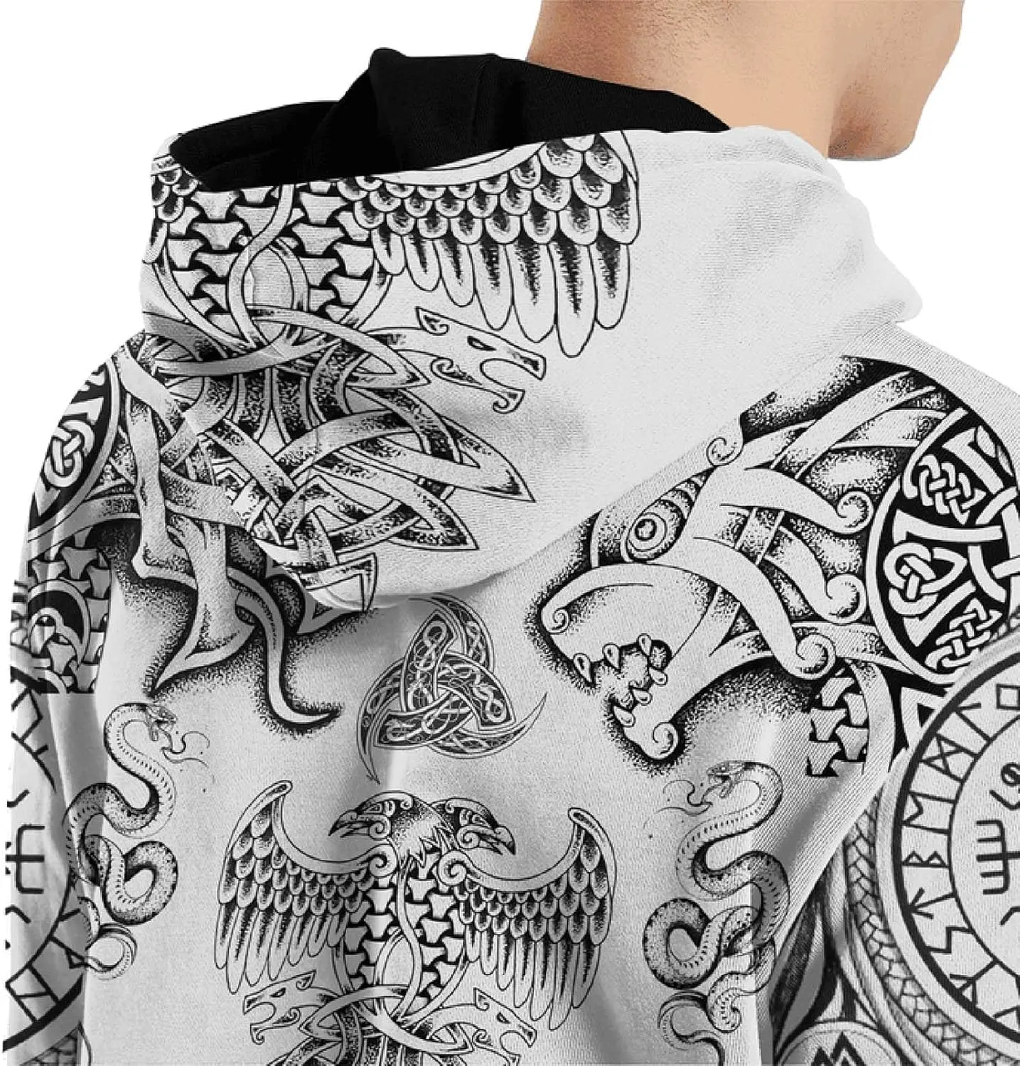 Viking Tattoo Unisex Hoodies 3D Print Norse Mythology Pullover Hooded Sweatshirt Hoodies with Big Pockets Gifts for Men