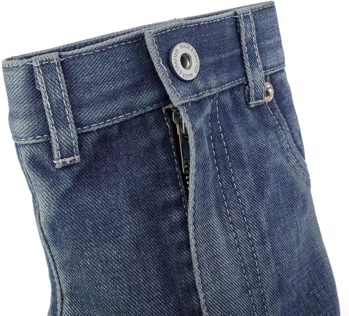 Vintage Denim Stiletto High Heeled Cowboy Pockets Boots for Women, Mid Wide Calf Round Toe with Metal Button for Fashion Dress Booties
