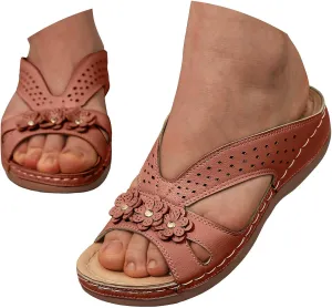 Walking Sandals Women Arch Support, Women Dressy Comfortable Slip On Flat Sandals Summer Open Toe Memory Foam Wedges Casual Slippers Boho Beach Summer Slides