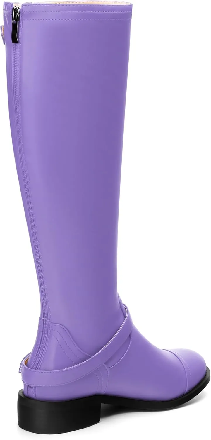 WAYDERNS Knee High Boots for Women Low Heel Round Toe 1 Inch Tall Boots Zipper Comfortable Riding Party Fall Winter Boots