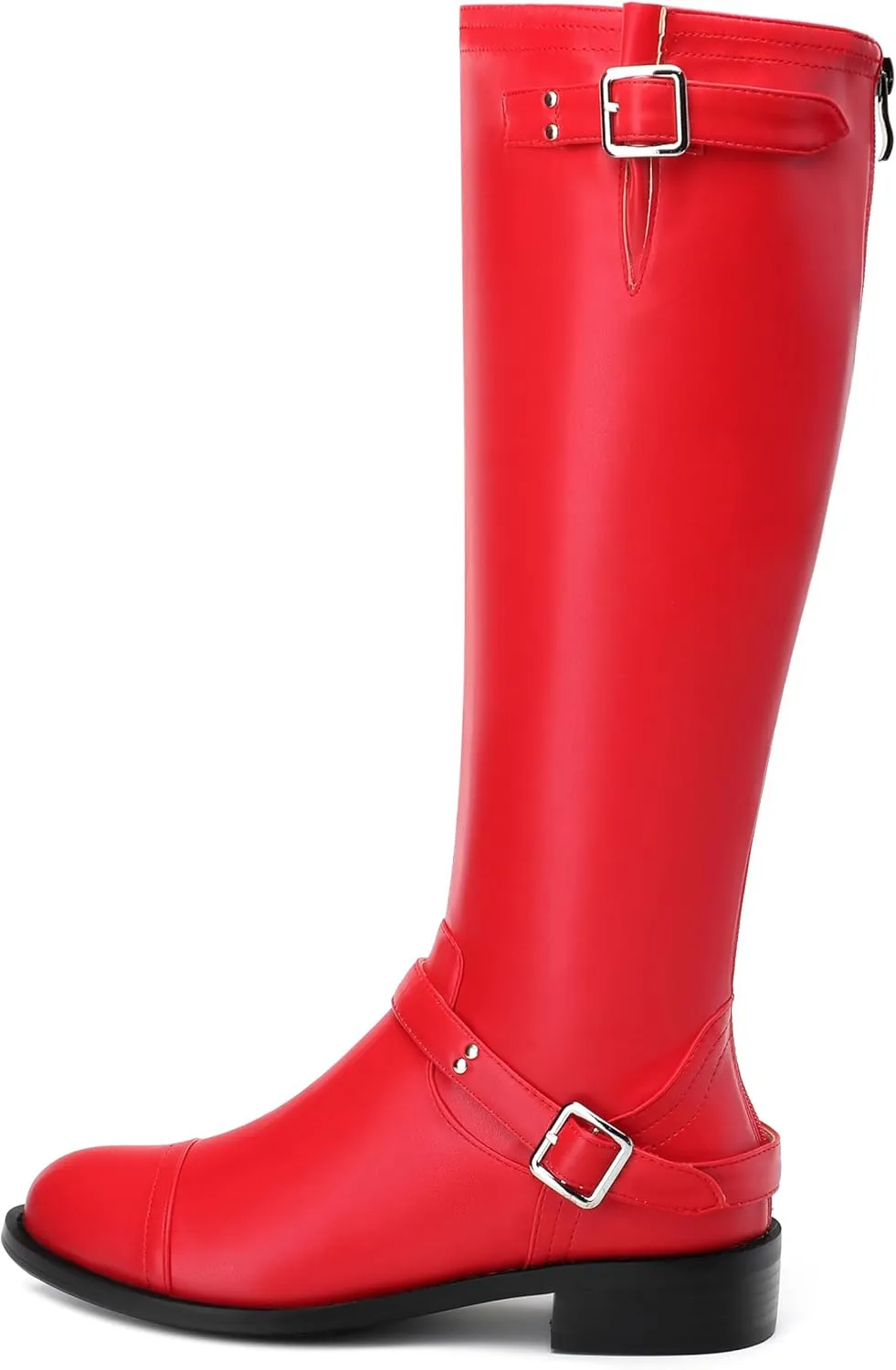 WAYDERNS Knee High Boots for Women Low Heel Round Toe 1 Inch Tall Boots Zipper Comfortable Riding Party Fall Winter Boots