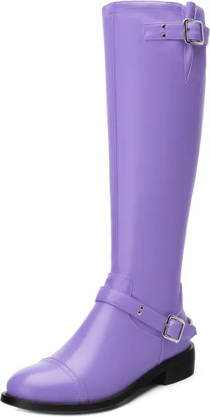 WAYDERNS Knee High Boots for Women Low Heel Round Toe 1 Inch Tall Boots Zipper Comfortable Riding Party Fall Winter Boots