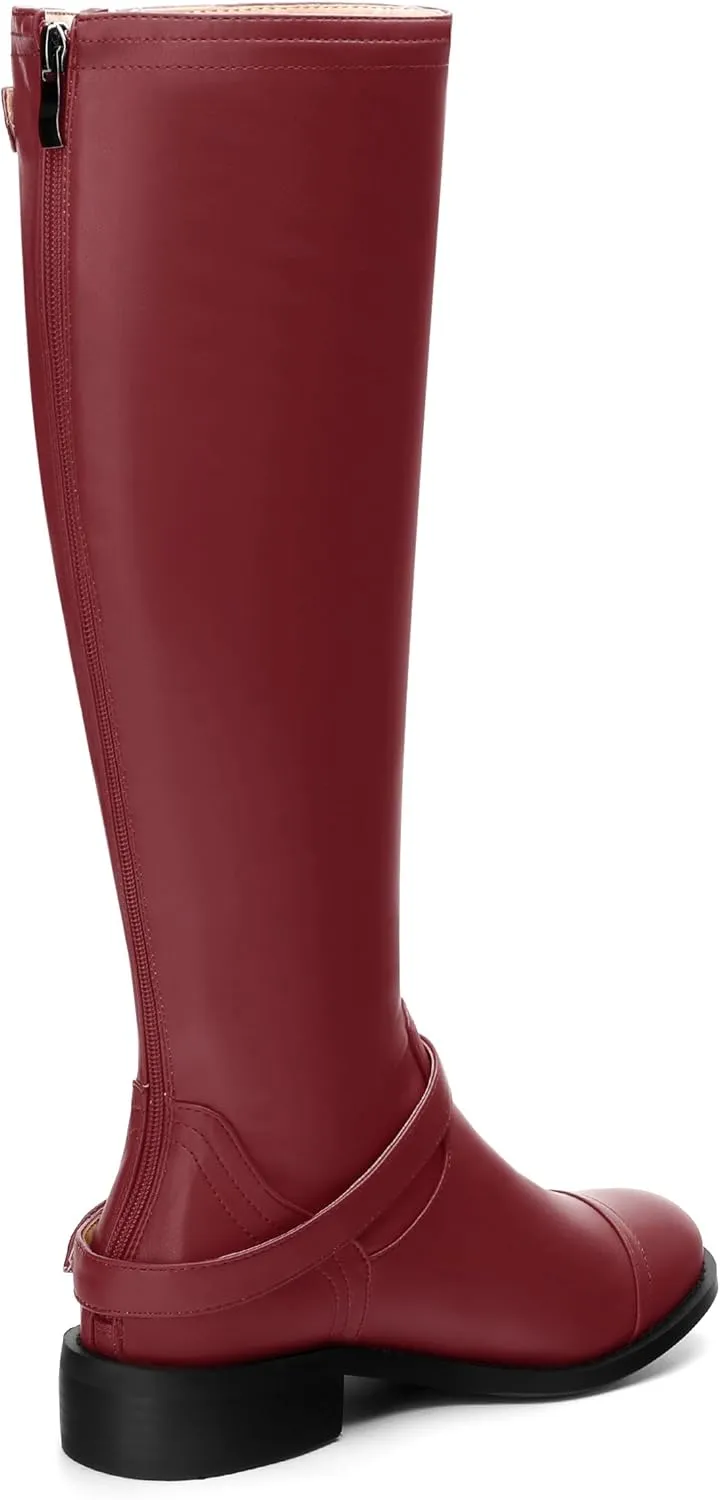 WAYDERNS Knee High Boots for Women Low Heel Round Toe 1 Inch Tall Boots Zipper Comfortable Riding Party Fall Winter Boots