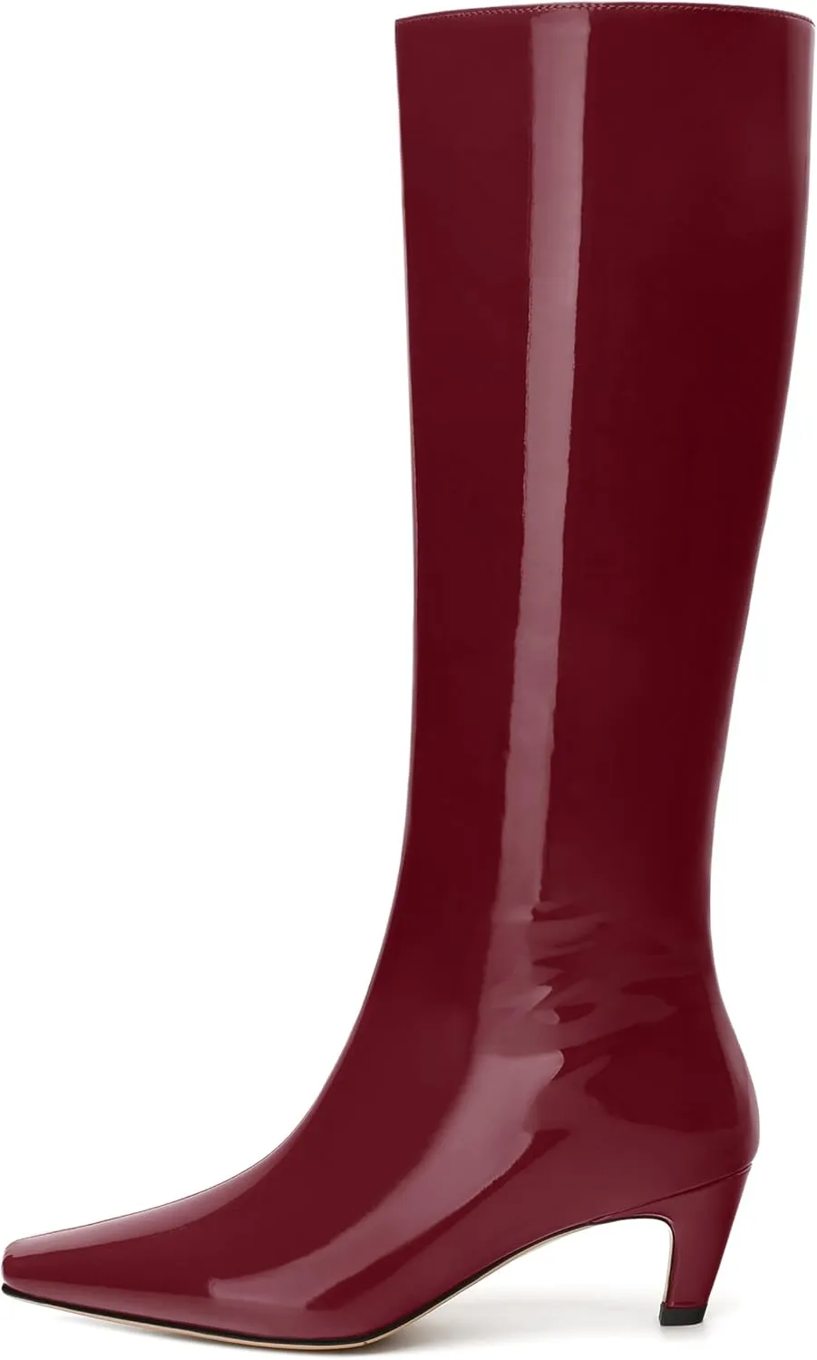 WAYDERNS Knee High Boots for Women Patent Kitten Low Heels Square Toe 2 Inch Long Boots Classic Casual Prom Party Dating Pull on Fall Dress Shoes