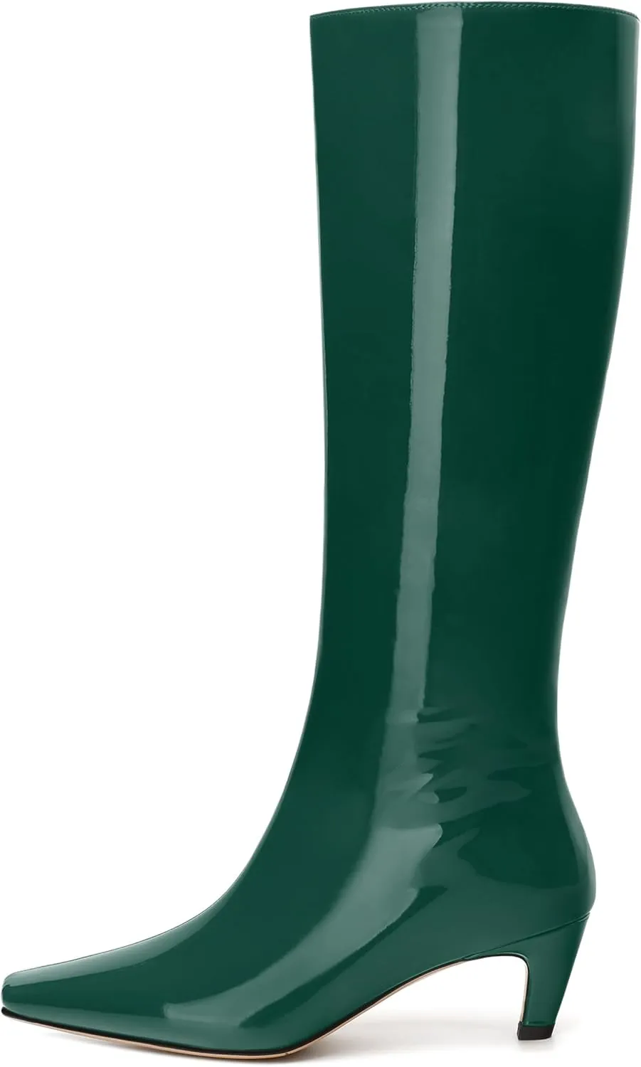 WAYDERNS Knee High Boots for Women Patent Kitten Low Heels Square Toe 2 Inch Long Boots Classic Casual Prom Party Dating Pull on Fall Dress Shoes