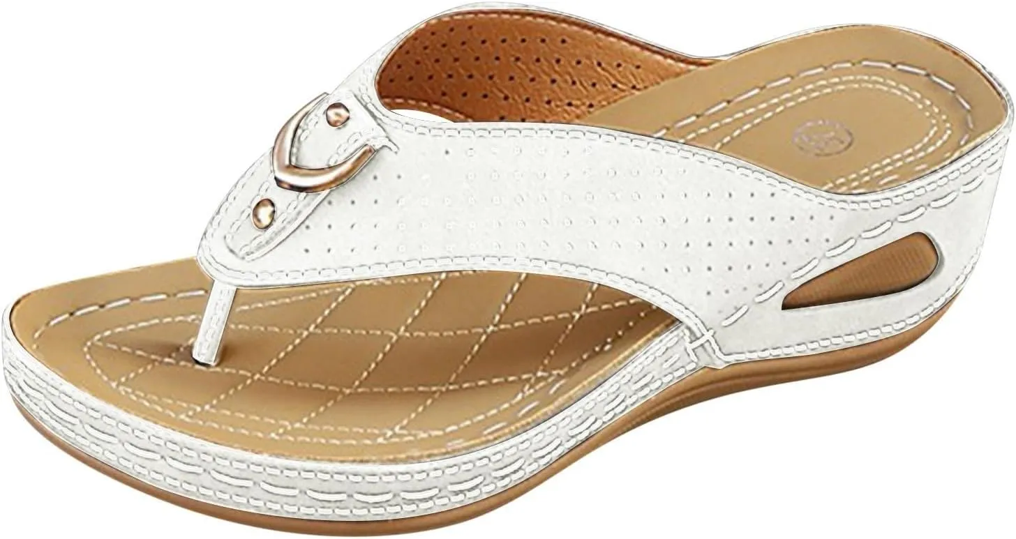 Wedge Sandals for Women Comfortable Orthopedic Casual Walking Arch Support Open Toe Flip Flops Summer Beach Slip on Dressy Elegant Boho Sandals