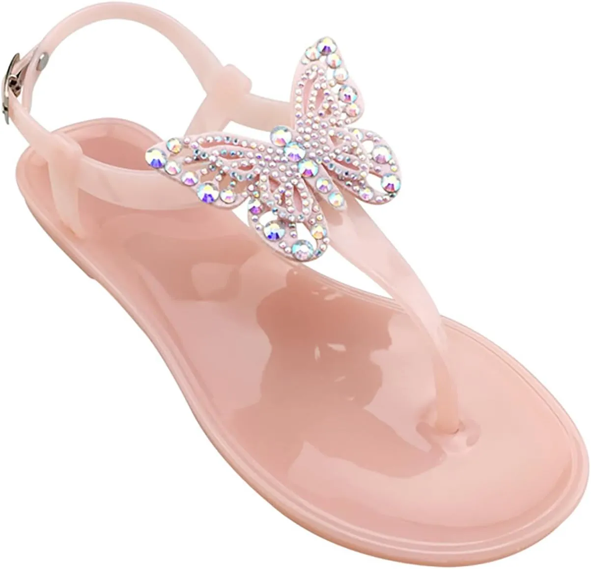 WENOREG Women's Rhinestone Bow Clear Flat Thong Sandals,Summer Fashion T-Strap Adjustable Ankle Buckle Comfortable Slip On Casual Beach Water Proof Jelly Flip Flop Shoes Sandals