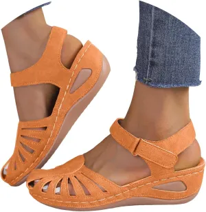 Women Close Toe Walking Sandals Dress Summer Wedges Heels for Women Ankle Strap Orthopedic Sandals Hollow Beach Shoes
