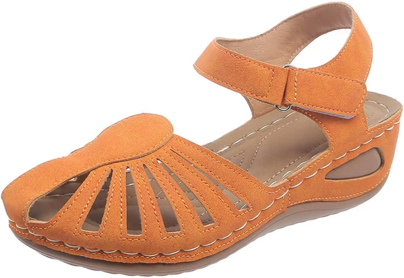 Women Close Toe Walking Sandals Dress Summer Wedges Heels for Women Ankle Strap Orthopedic Sandals Hollow Beach Shoes