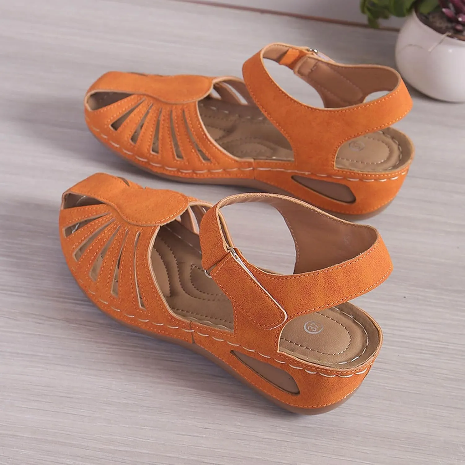 Women Close Toe Walking Sandals Dress Summer Wedges Heels for Women Ankle Strap Orthopedic Sandals Hollow Beach Shoes