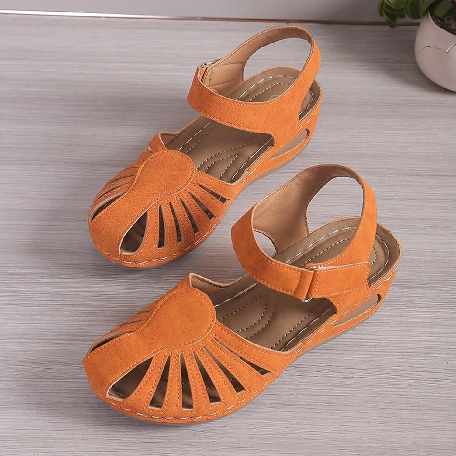 Women Close Toe Walking Sandals Dress Summer Wedges Heels for Women Ankle Strap Orthopedic Sandals Hollow Beach Shoes