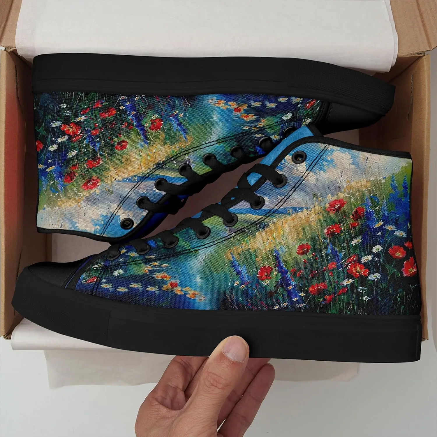 Women Fashion Floral Canvas High top Shoes Flower Lady Flat Walking Casual Shoes Comfortable and Stylish Footwear