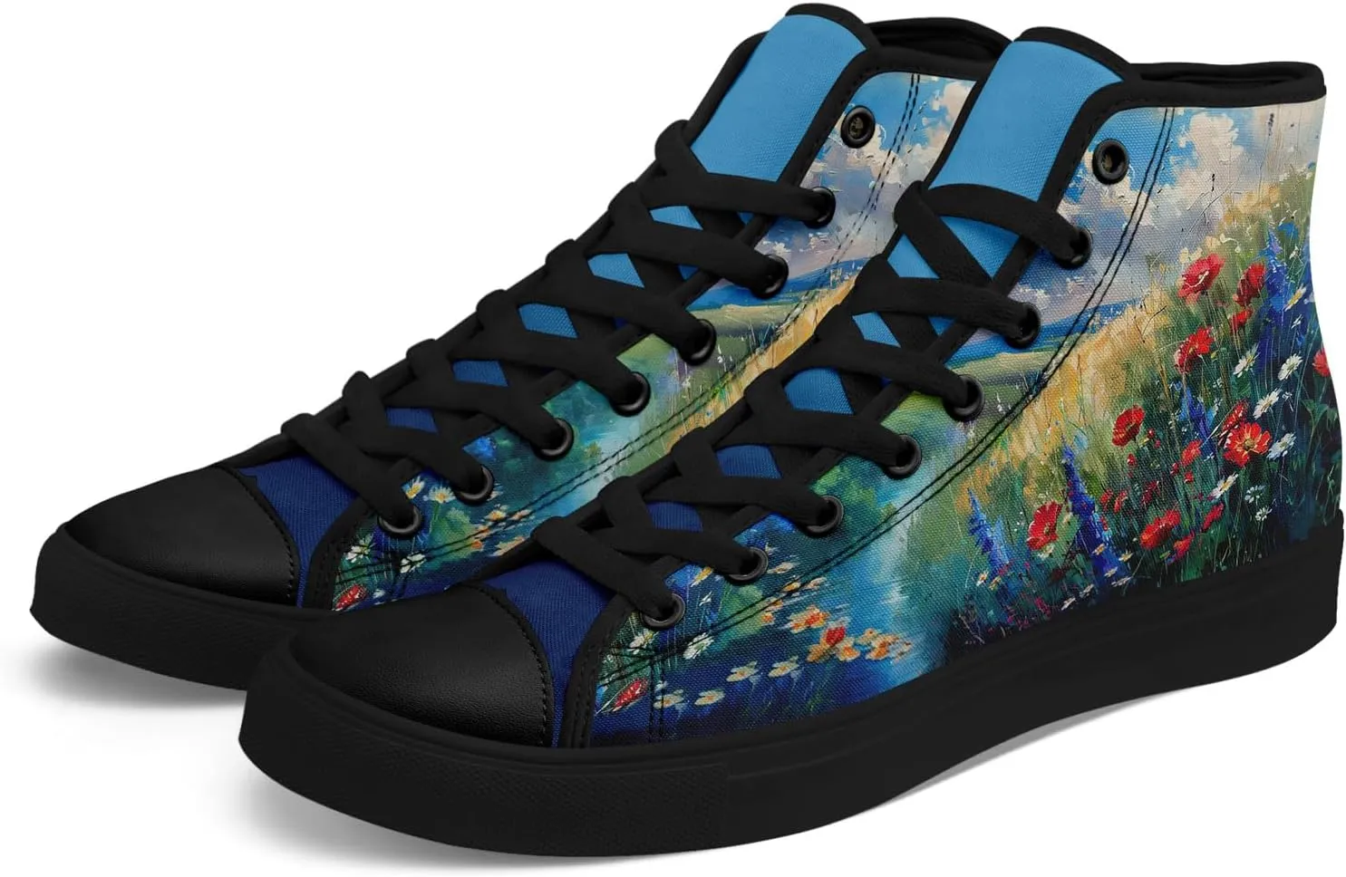 Women Fashion Floral Canvas High top Shoes Flower Lady Flat Walking Casual Shoes Comfortable and Stylish Footwear