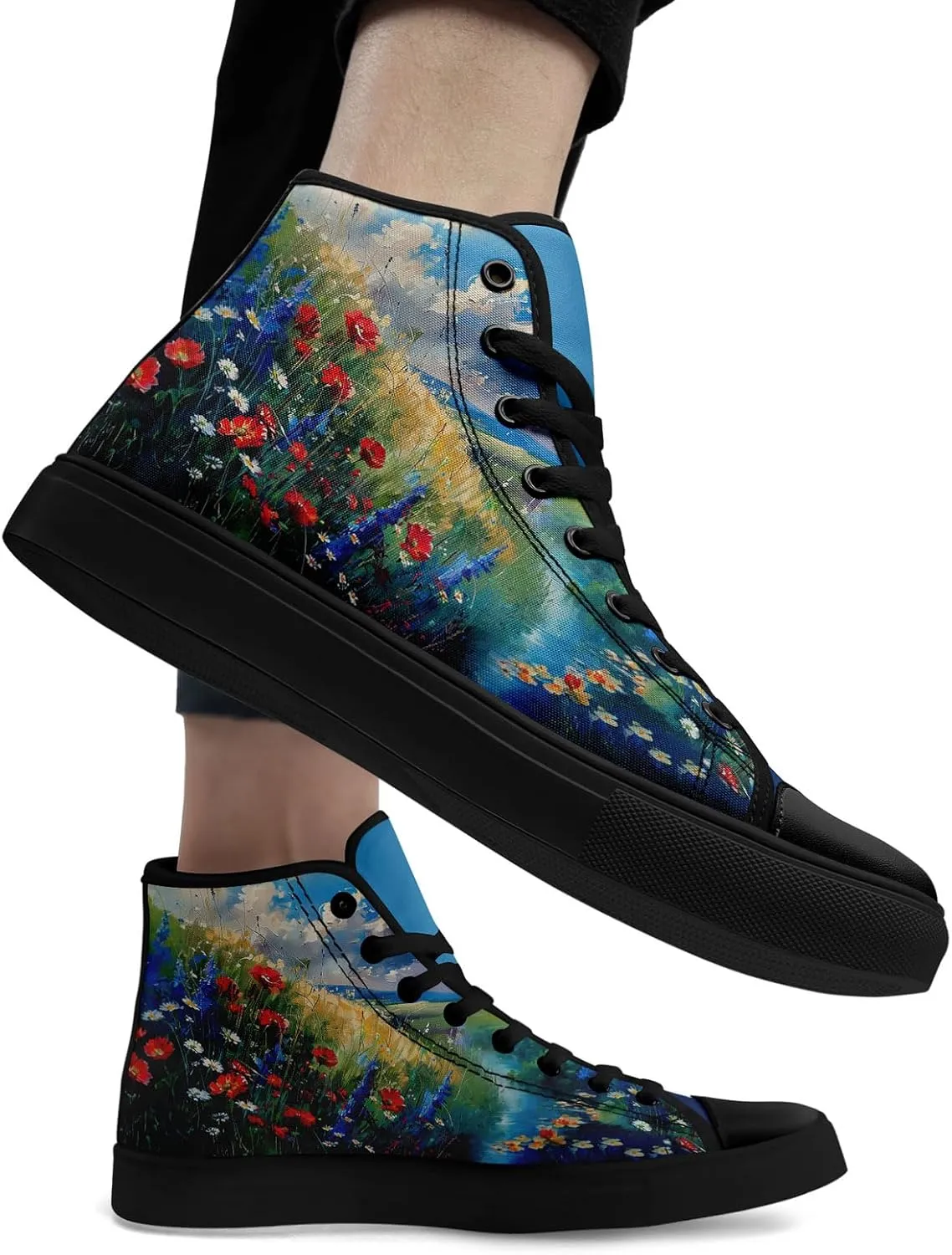 Women Fashion Floral Canvas High top Shoes Flower Lady Flat Walking Casual Shoes Comfortable and Stylish Footwear
