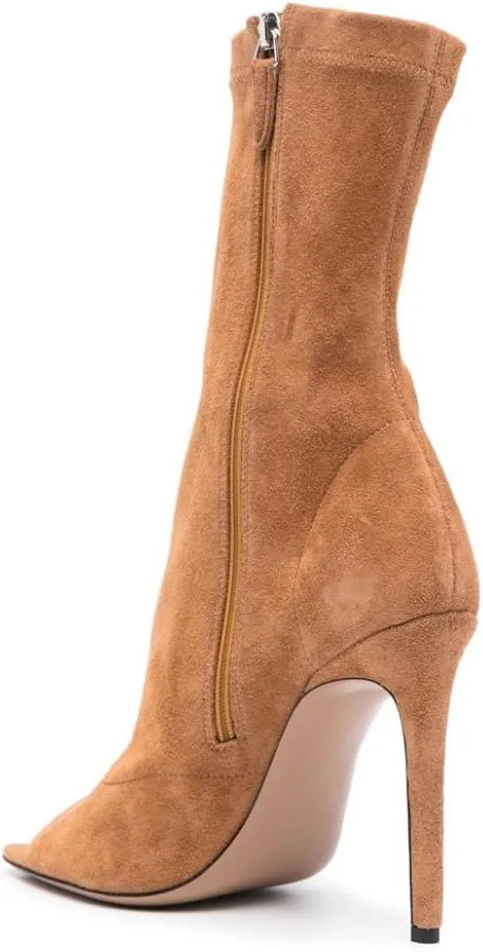 Women Fashion Open Square Toe Side Zipper Ankle Boots Stiletto High Heel Chic Prom Party Date Booties Size 4-16 US