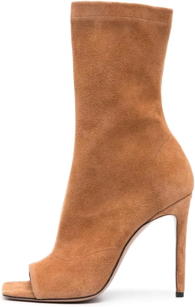Women Fashion Open Square Toe Side Zipper Ankle Boots Stiletto High Heel Chic Prom Party Date Booties Size 4-16 US