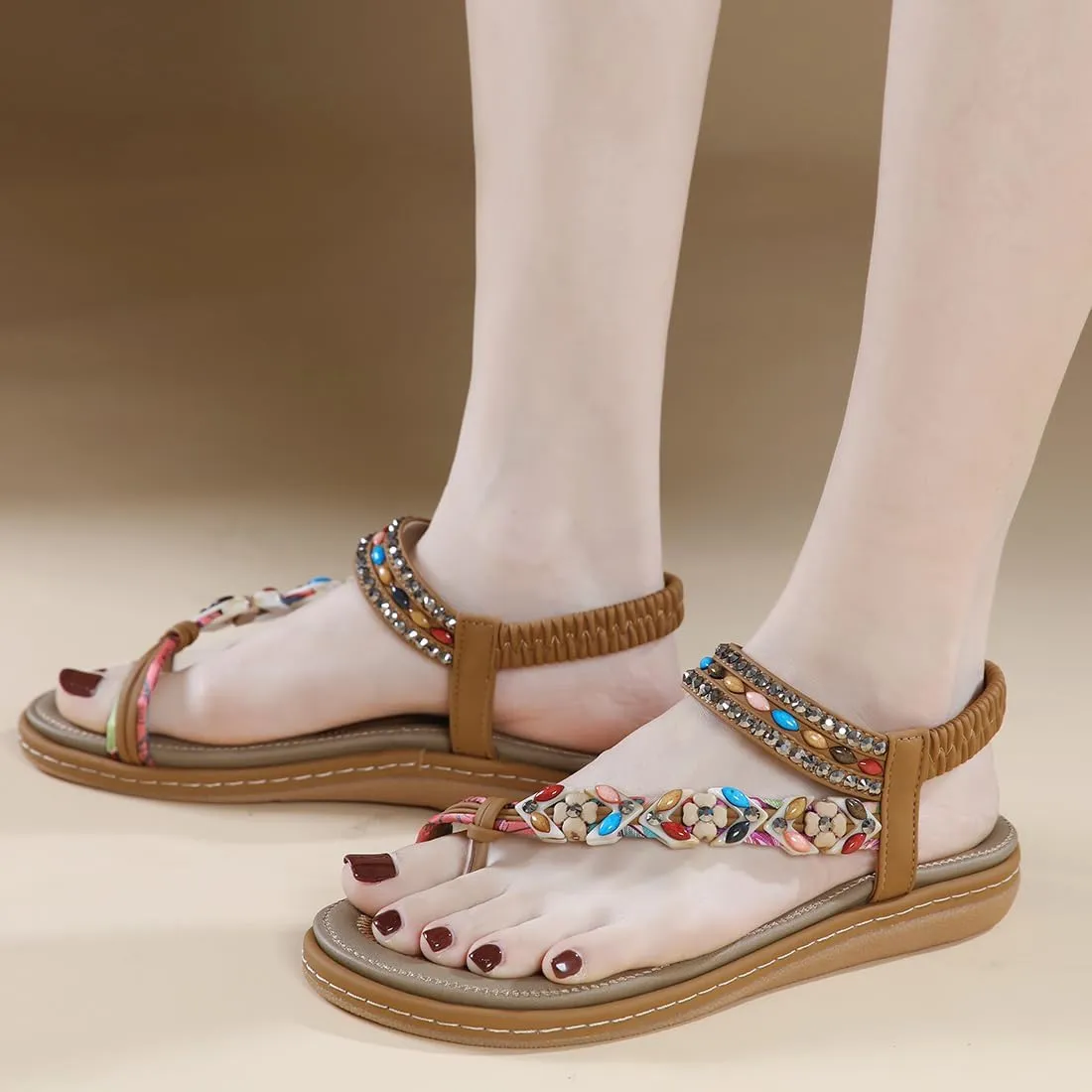 Women Flat Sandals Dressy Casual Summer flat flip flops Comfortable Sandals Bohemian Flats Shoes