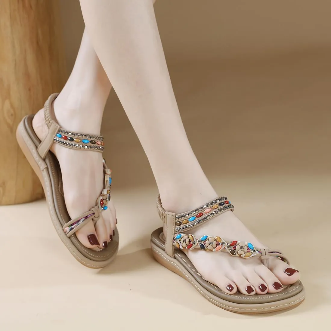 Women Flat Sandals Dressy Casual Summer flat flip flops Comfortable Sandals Bohemian Flats Shoes