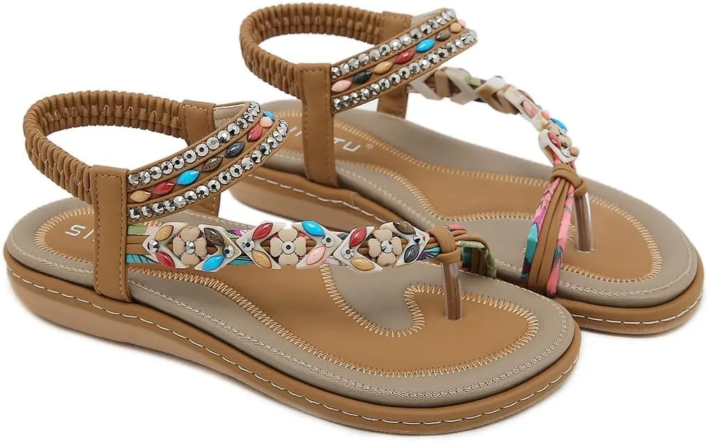 Women Flat Sandals Dressy Casual Summer flat flip flops Comfortable Sandals Bohemian Flats Shoes
