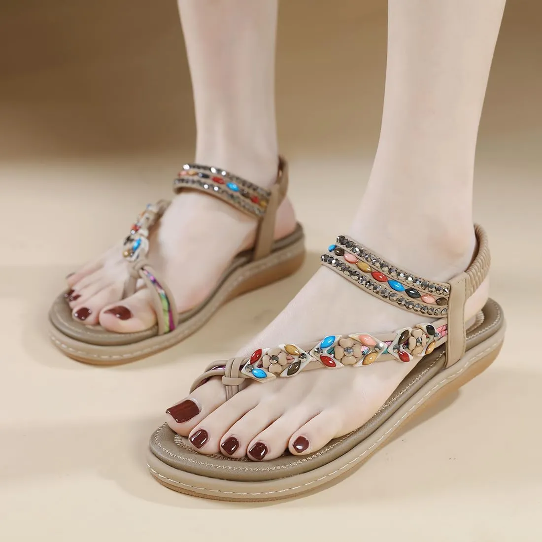Women Flat Sandals Dressy Casual Summer flat flip flops Comfortable Sandals Bohemian Flats Shoes
