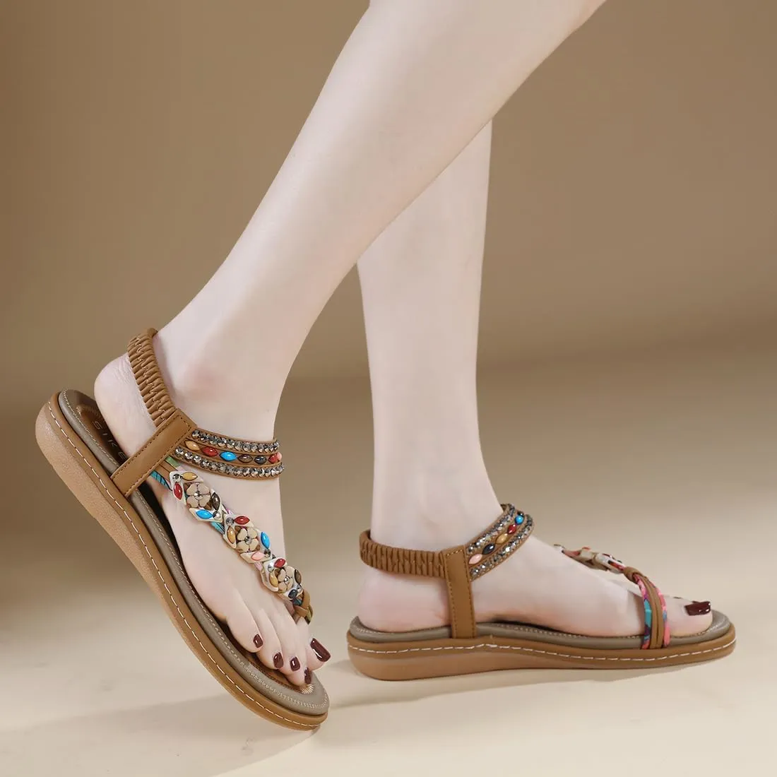 Women Flat Sandals Dressy Casual Summer flat flip flops Comfortable Sandals Bohemian Flats Shoes