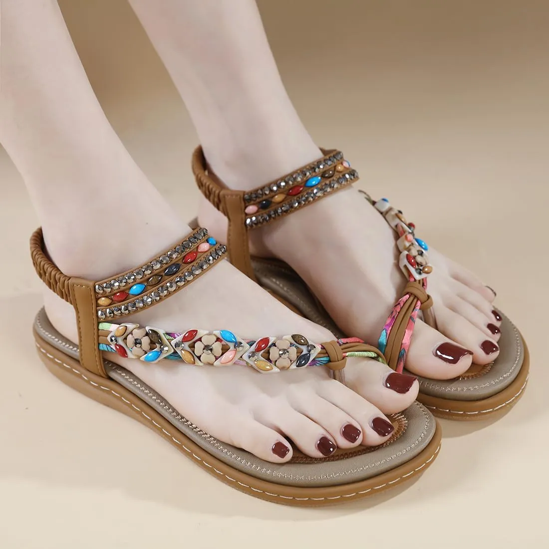Women Flat Sandals Dressy Casual Summer flat flip flops Comfortable Sandals Bohemian Flats Shoes