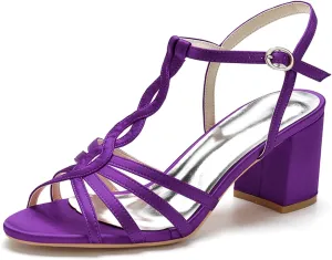 Women Heeled Sandals Strappy Heels Round Open Toe Chunky Block Heel T-Strap Sandals for Women Comfortable Heels