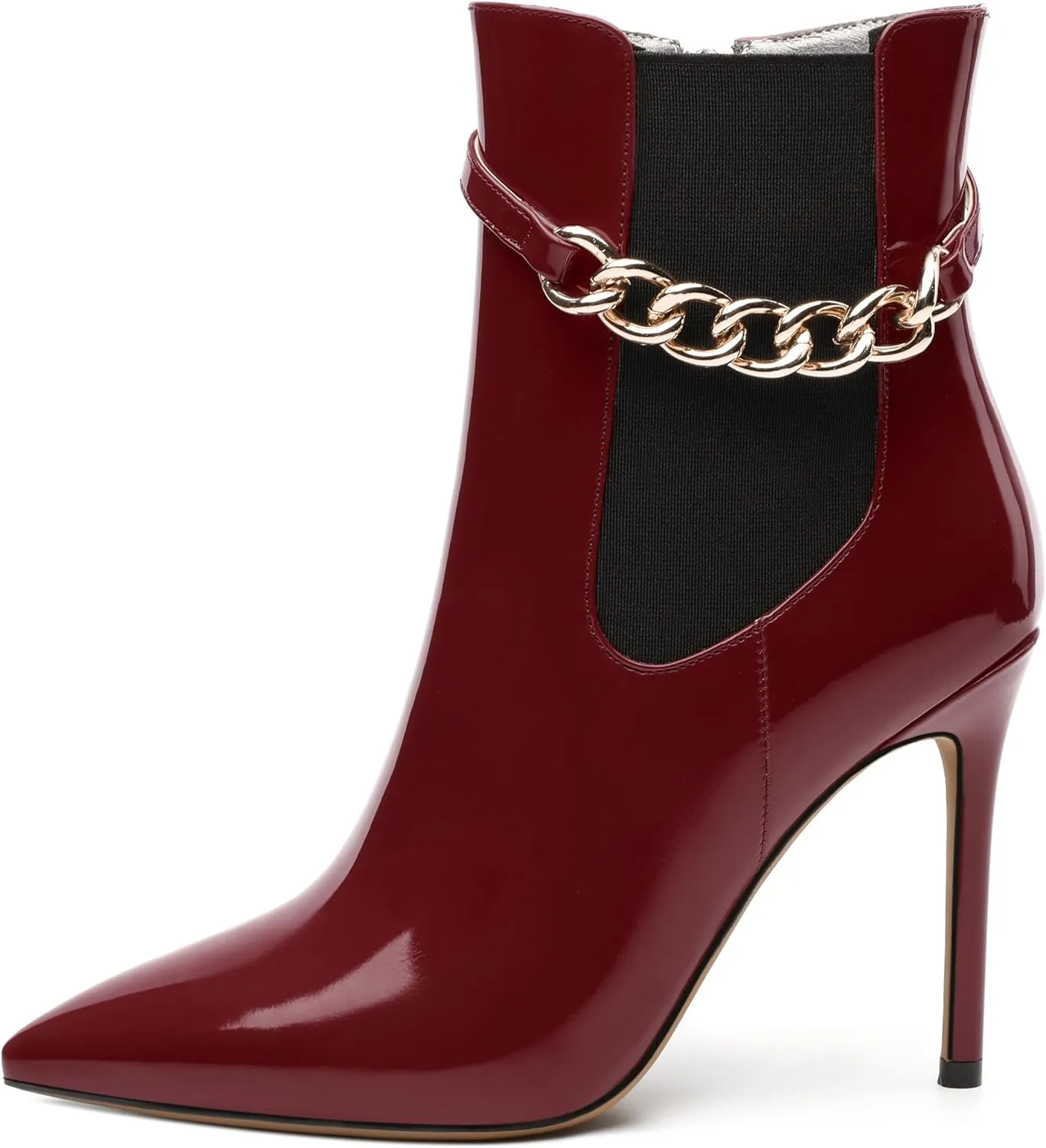 Women's Ankle Boots, Pointed Toe High Heel Short Boots, Side Zip Fashion Chain Strap Ankle High Boot for Women