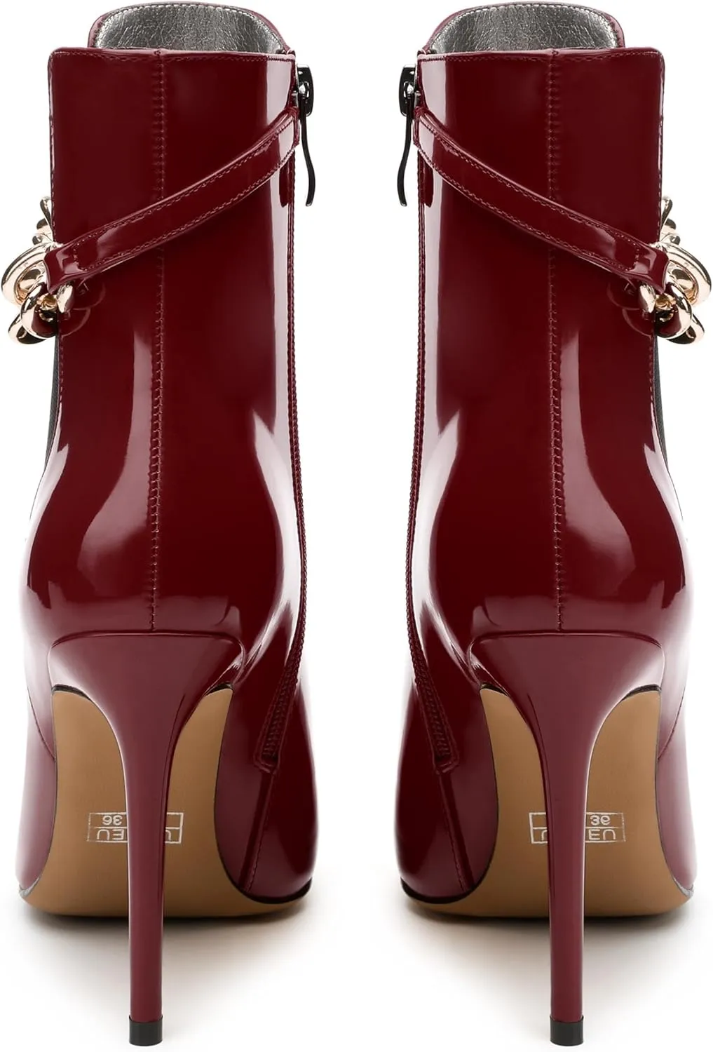Women's Ankle Boots, Pointed Toe High Heel Short Boots, Side Zip Fashion Chain Strap Ankle High Boot for Women