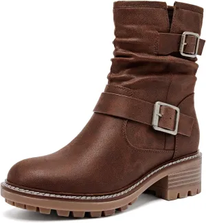 Women's Ankle Boots Slouchy Flat Ladies Booties Low Chunky Heeled Riding Combat Boot Comfortable Casual Round Toe Short Boots for Women.