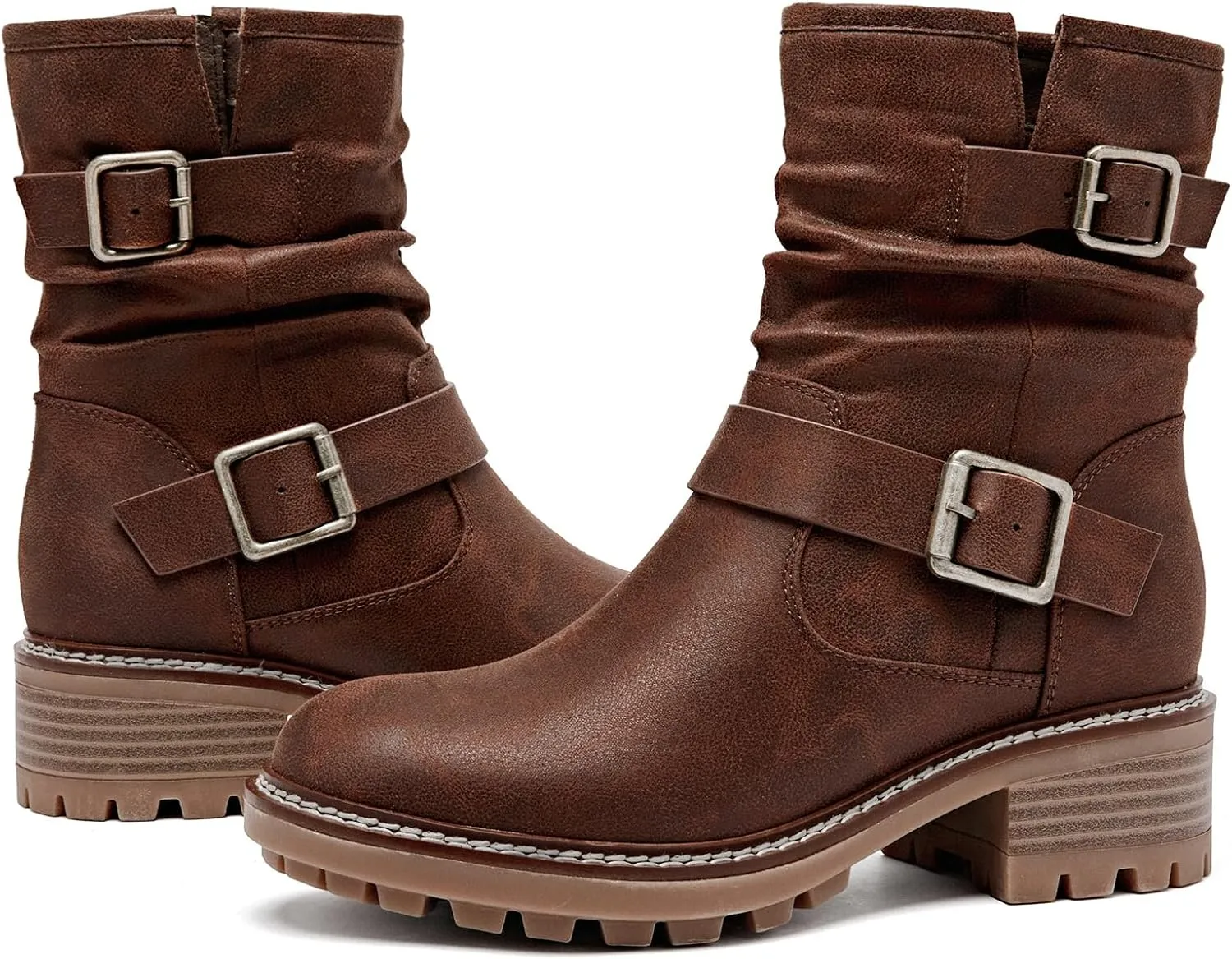 Women's Ankle Boots Slouchy Flat Ladies Booties Low Chunky Heeled Riding Combat Boot Comfortable Casual Round Toe Short Boots for Women.