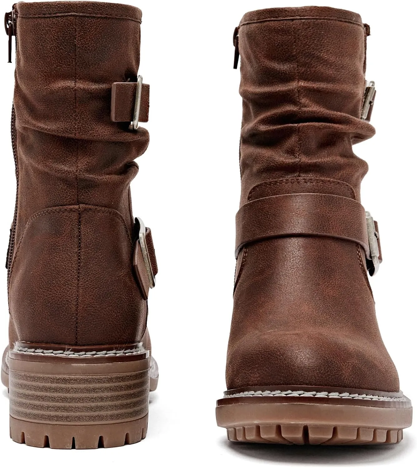Women's Ankle Boots Slouchy Flat Ladies Booties Low Chunky Heeled Riding Combat Boot Comfortable Casual Round Toe Short Boots for Women.