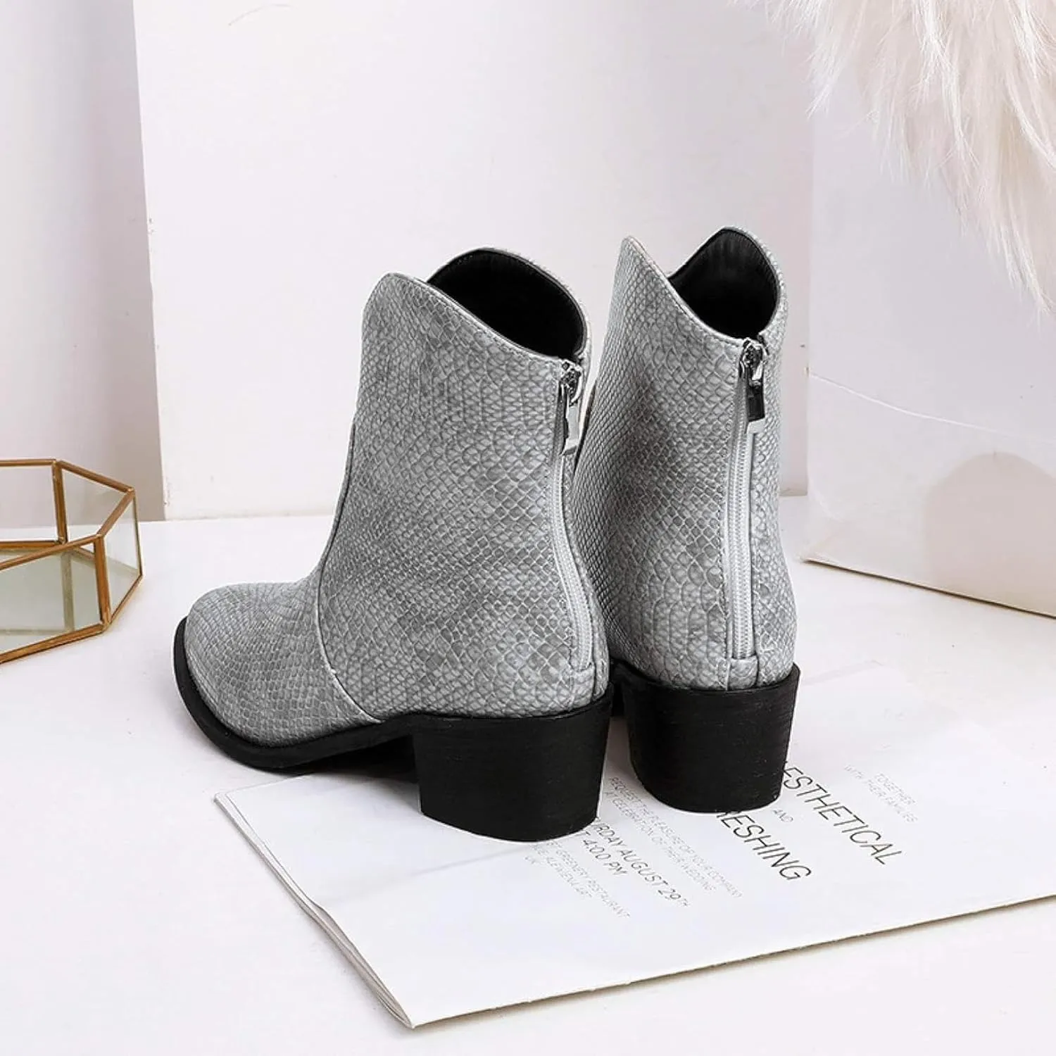 Women's Ankle Boots, Women's Artificial Snake Skin, Western Style Short Boots, Outdoor Boots