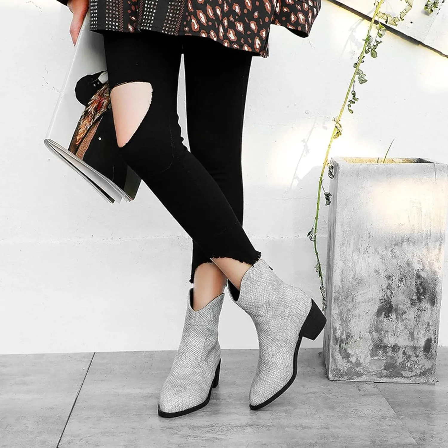 Women's Ankle Boots, Women's Artificial Snake Skin, Western Style Short Boots, Outdoor Boots