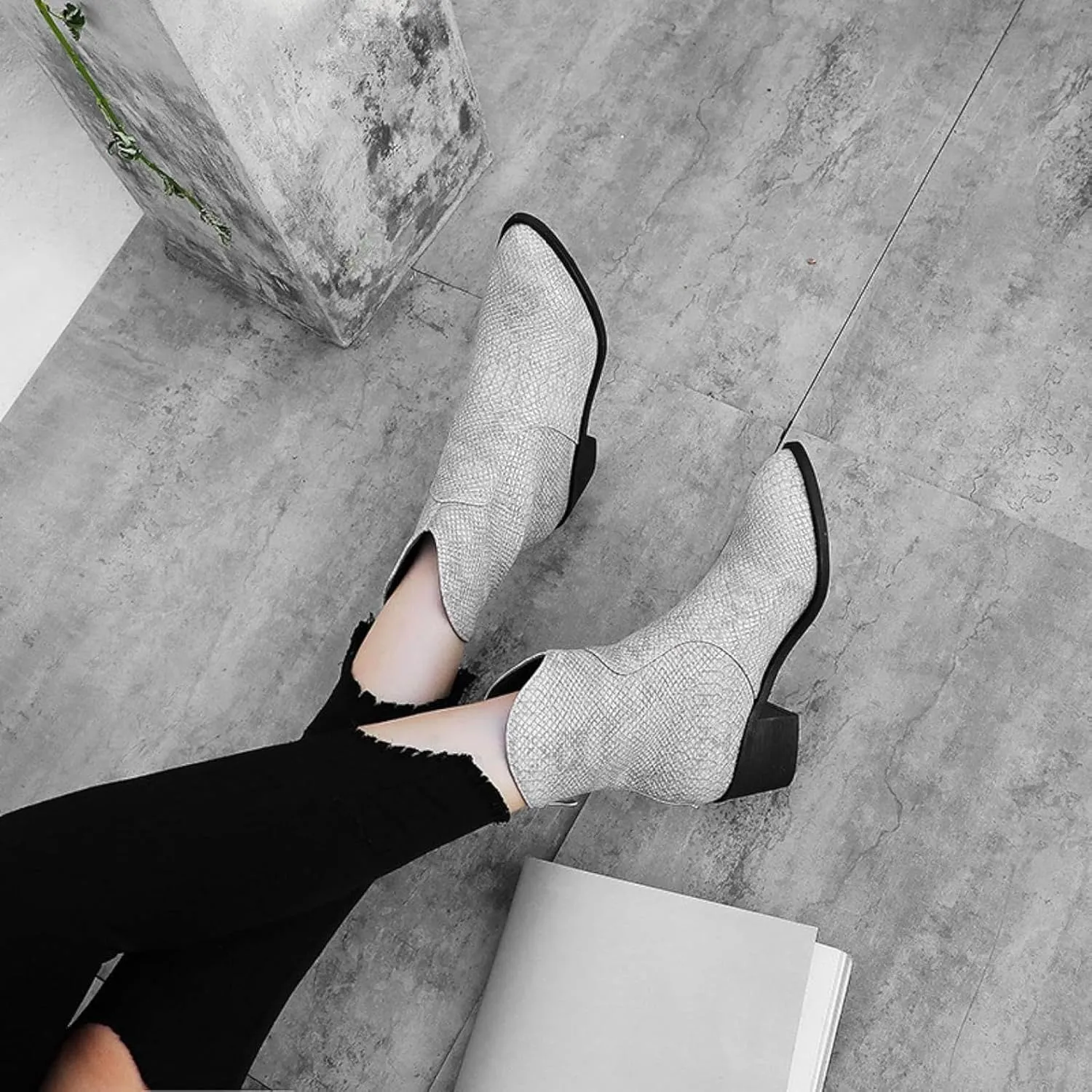 Women's Ankle Boots, Women's Artificial Snake Skin, Western Style Short Boots, Outdoor Boots