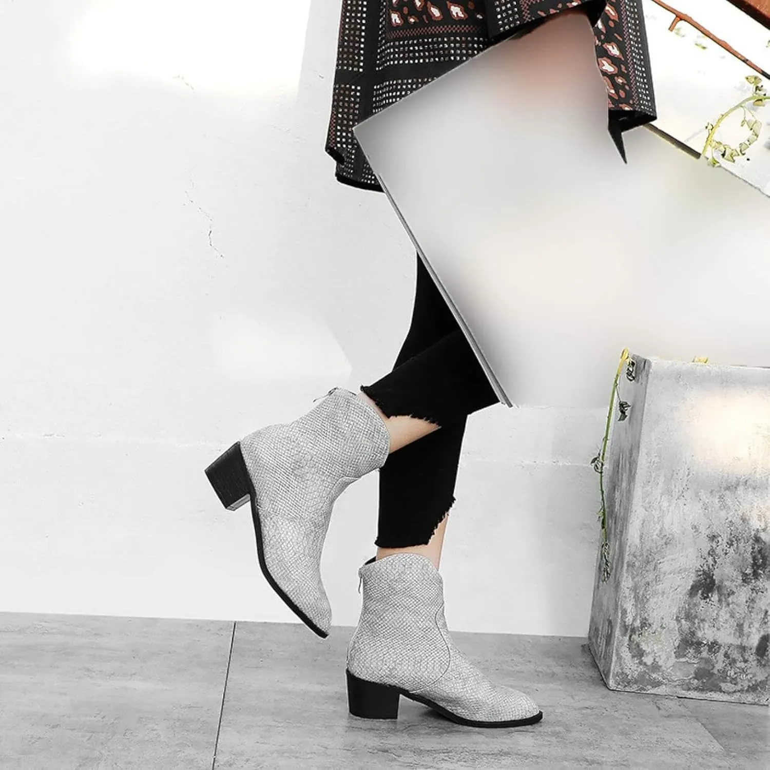 Women's Ankle Boots, Women's Artificial Snake Skin, Western Style Short Boots, Outdoor Boots