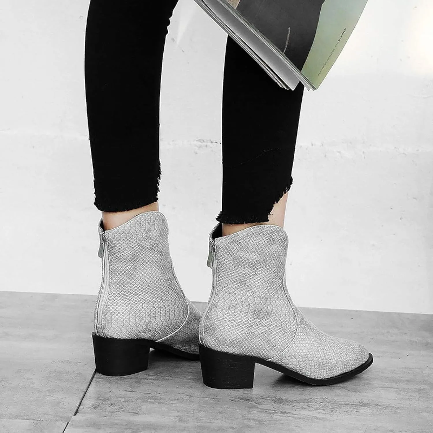 Women's Ankle Boots, Women's Artificial Snake Skin, Western Style Short Boots, Outdoor Boots