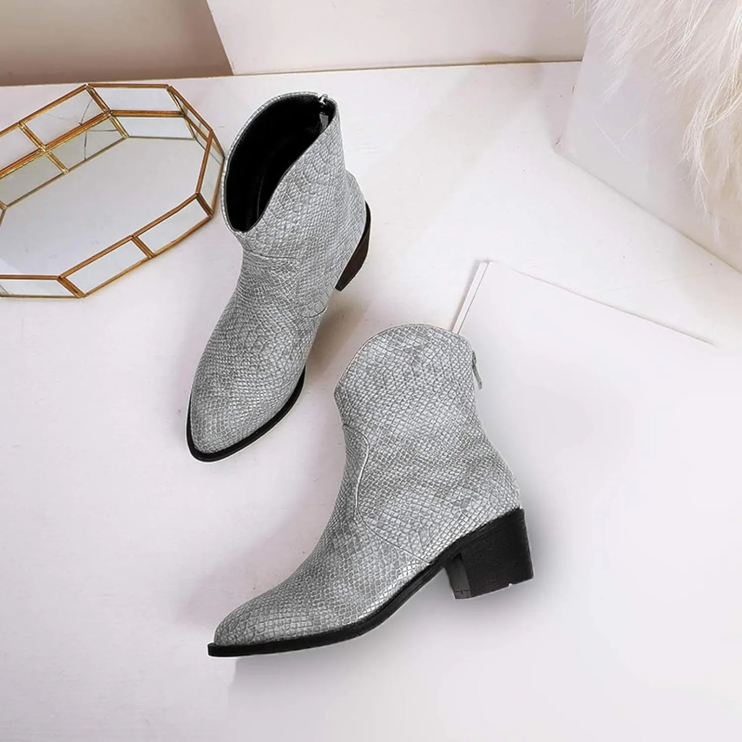Women's Ankle Boots, Women's Artificial Snake Skin, Western Style Short Boots, Outdoor Boots
